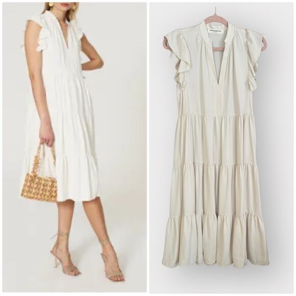 Amanda Uprichard New York ivory shift flutter sleeve midi dress - Picture 1 of 7